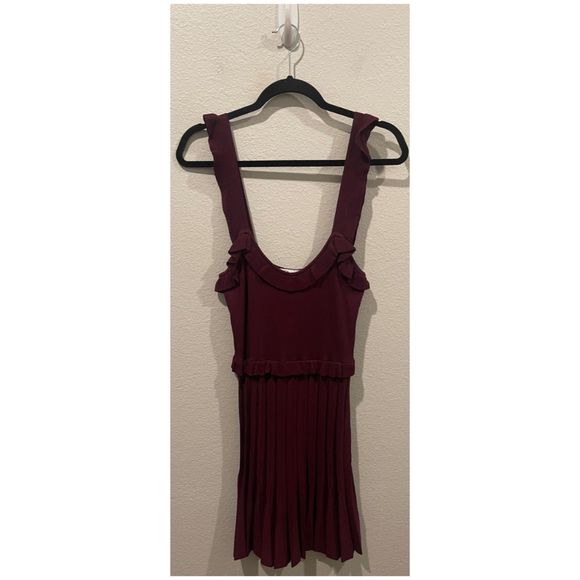 ZARA Burgundy Sleeveless Drop Ruffle Details Waist Mini Dress - Picture 2 of 4
